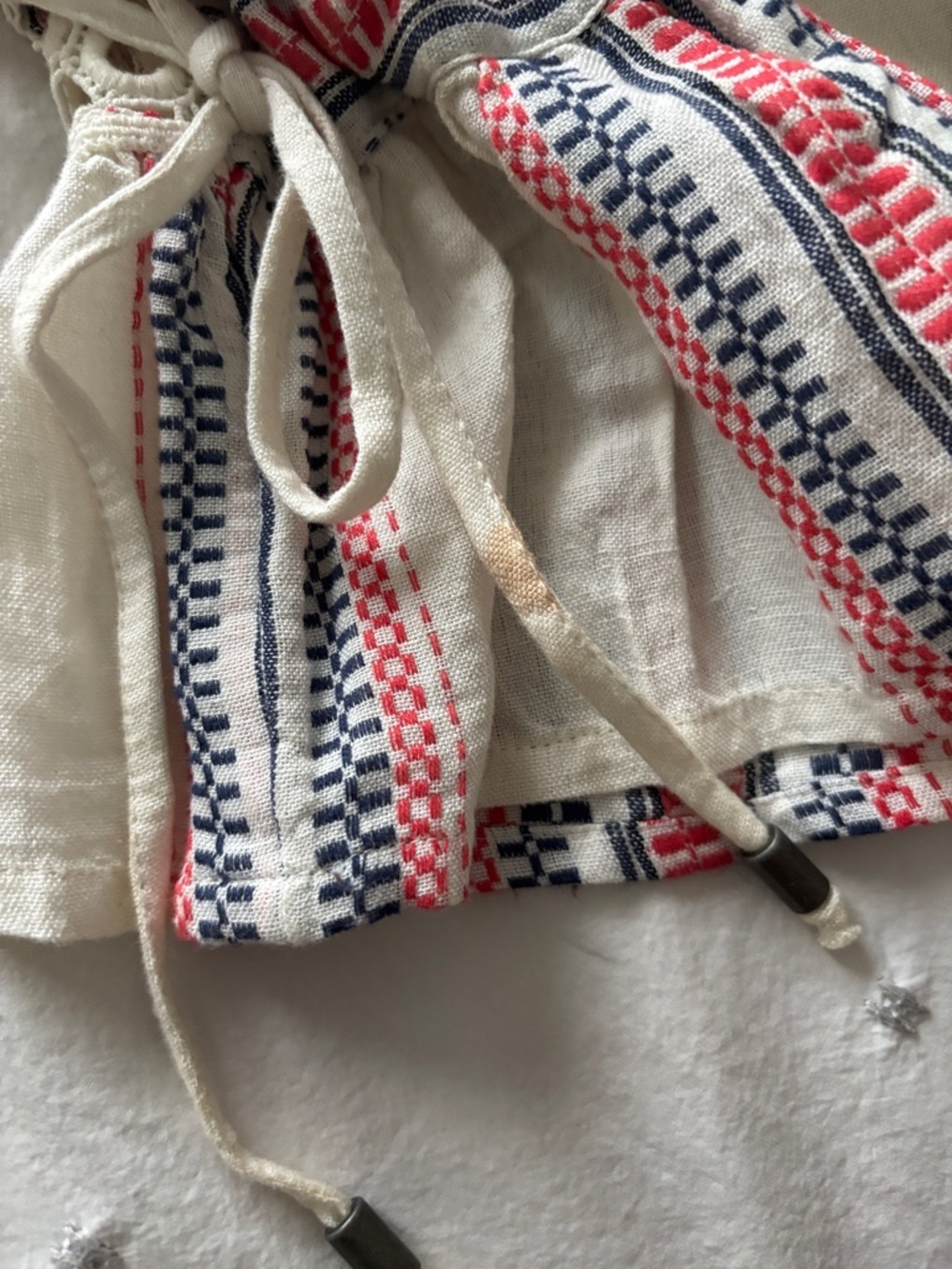 Tularosa Cream Striped Crochet Trim Blouse Top Side Tie Trendy Designer Sz S - Picture 10 of 12